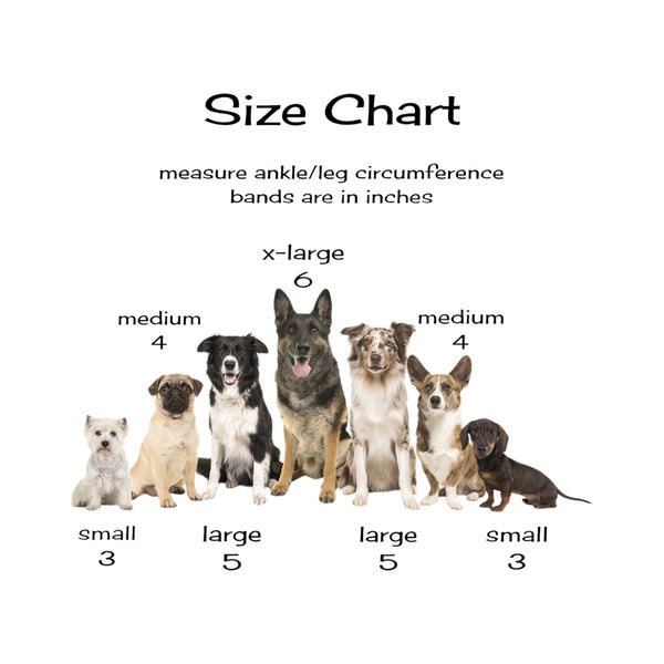 AcuPup dog calming leg band size guide by breed