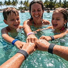 family wearing acupressure bracelets for motion sickness relief