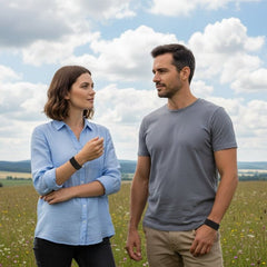 man and woman wearing the anxiety relief acupressure bracelet