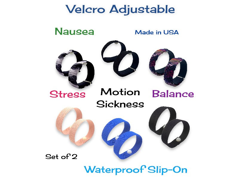 Relieve motion sickness with anti-nausea acupressure bracelets.