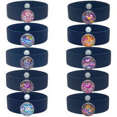 Button icon highlighting wearable charm bracelets designed for anxiety and focus.