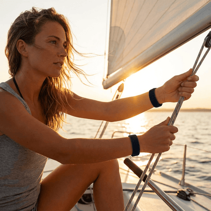 AcuBracelet motion sickness bands, water-resistant pair, designed to reduce nausea and support travel comfort.