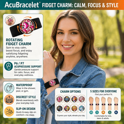 Fidget charm anxiety bracelet by Acupressure Bracelets with colorful beads and acupressure charms for stress relief and focus support.