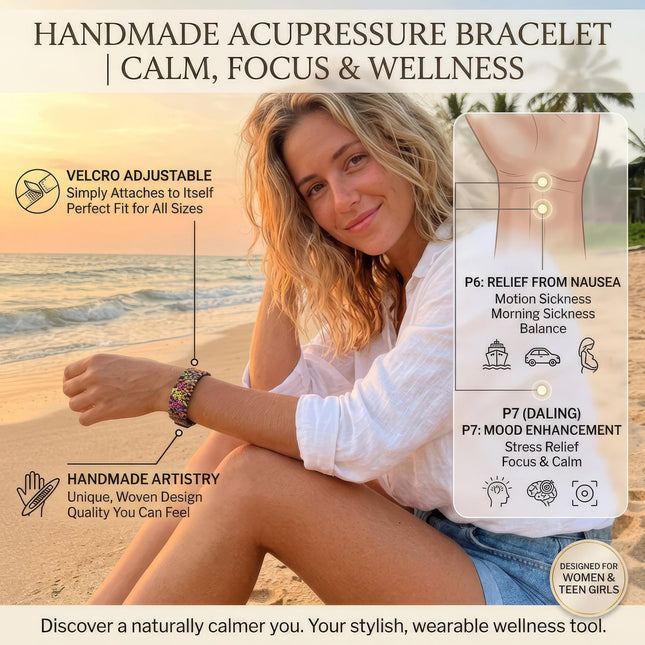 Adjustable AcuBracelet anxiety bracelet with acupressure beads for emotional support and calming relief.