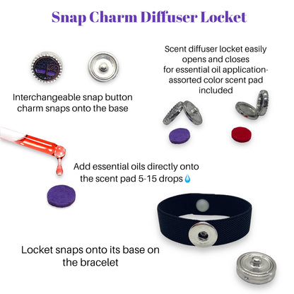 Anxiety Relief Snap Button Diffuser Bracelet-Scented-Reduces Stress, Vertigo-Acupressure Band-Mood Support-Balance-Snap Locket Diffuser
