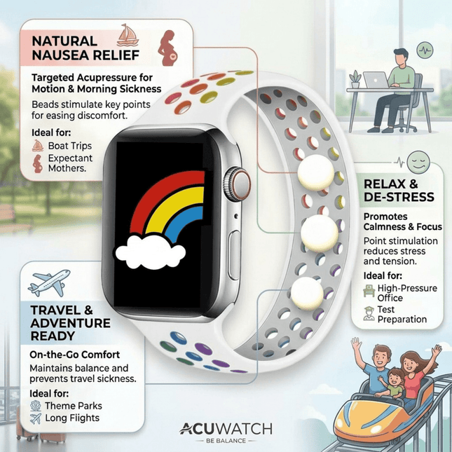 Nausea Relief Watch Band - Acupressure for Anxiety, Motion Sickness - Apple Watch