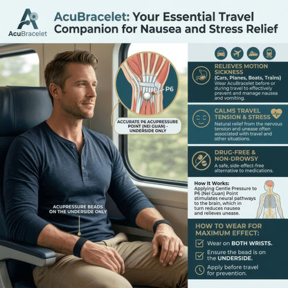 Adjustable Motion Sickness Band - Water Resistant - Pair/Set of 2 - Nausea & Travel Support