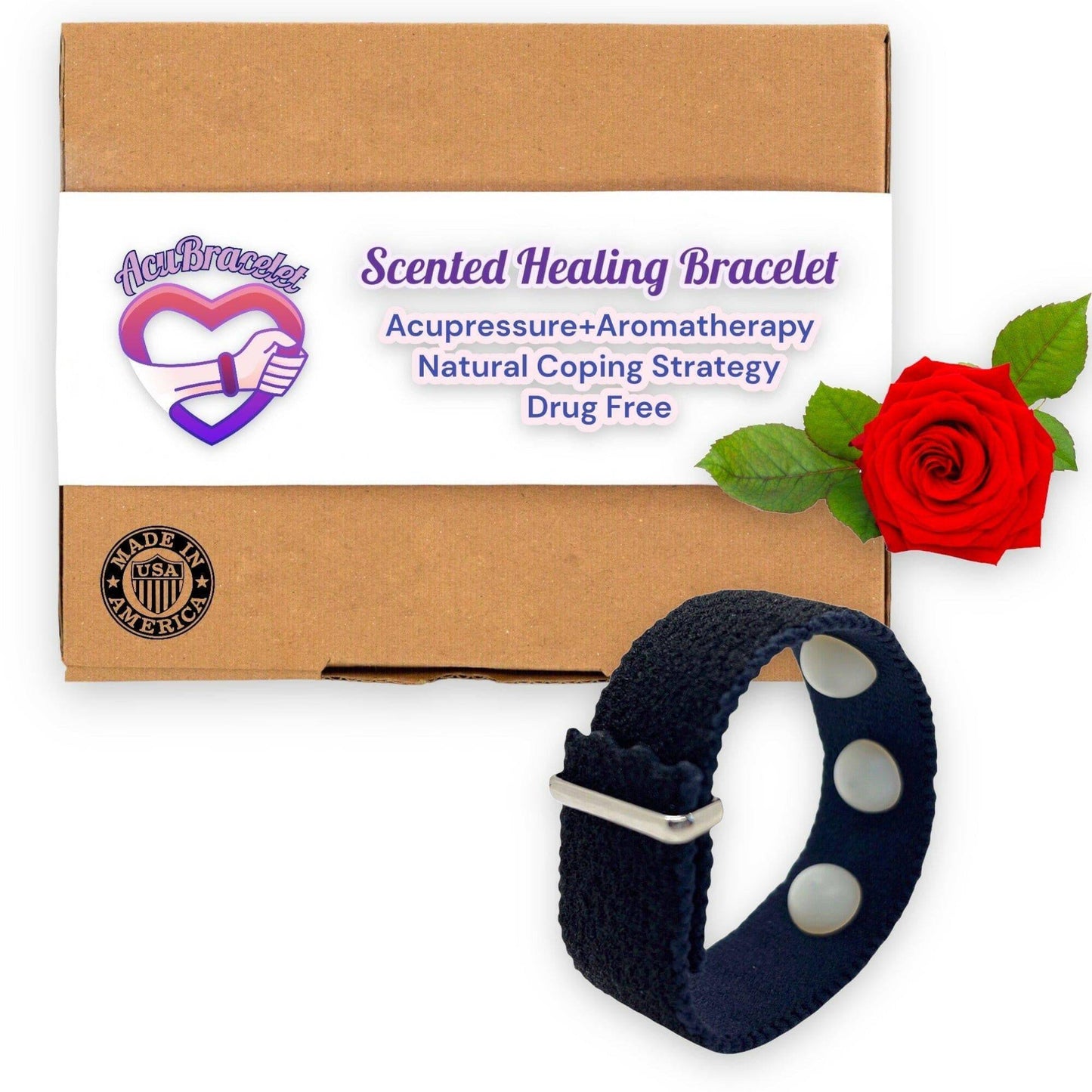 Calming Rose Scented Bracelet – Adjustable Acupressure Band for Relaxation and Mood Support – VELCRO® Closure