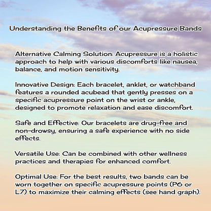 Calming Acupressure Bracelet - Adjustable Stress Support Band - Nausea, Mood - Acupressure Bracelets