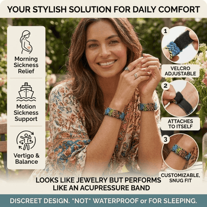 Nausea & Motion Sickness Support Bands - Black/White Designer Pair/Set of 2 - Adjustable