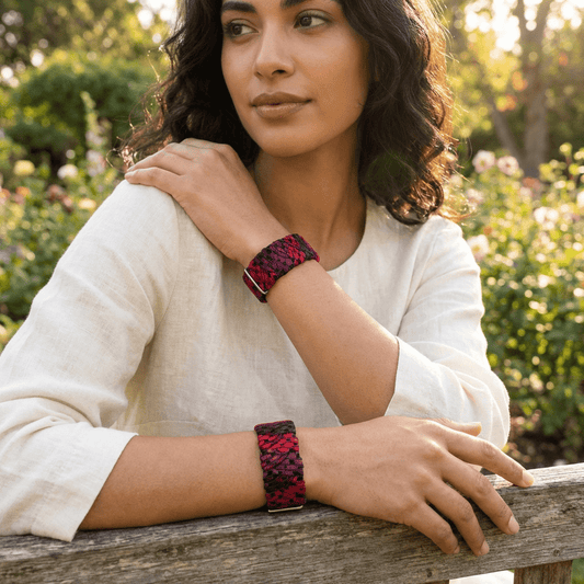 Nausea & Motion Sickness Support Bands - Red/Burgundy/Black Designer Pair/Set of 2 - Adjustable