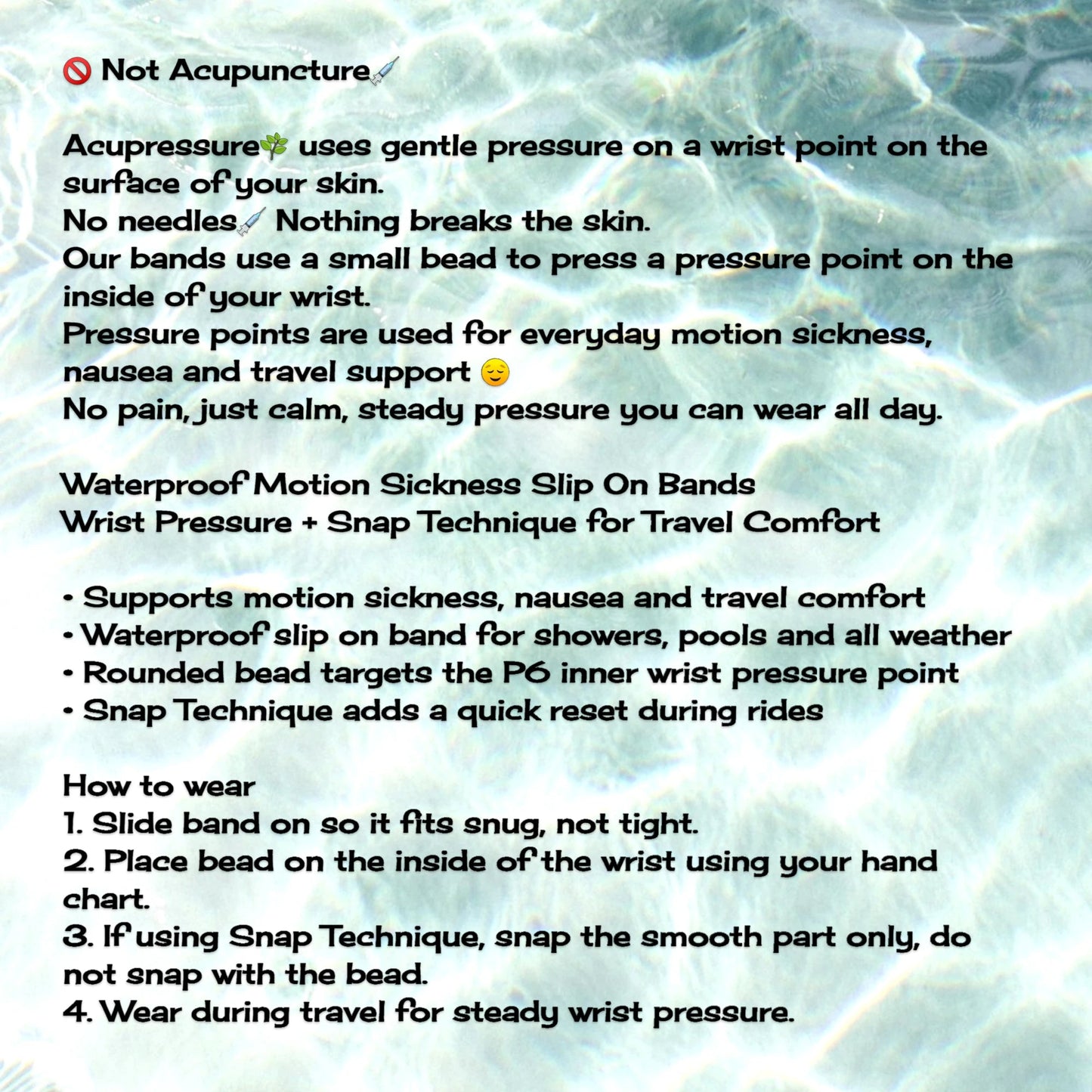 Waterproof Motion Sickness Wristbands - Nausea, Seasickness Relief - Slip On