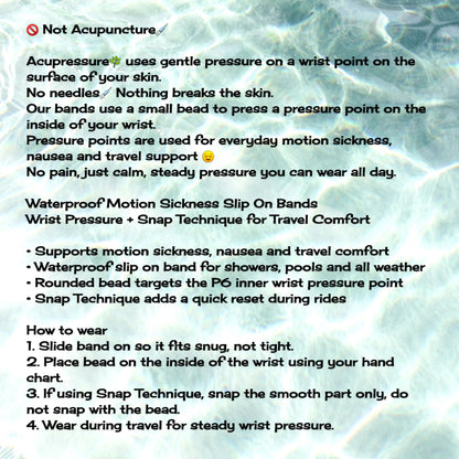Waterproof Motion Sickness Wristbands - Nausea, Seasickness Relief - Slip On
