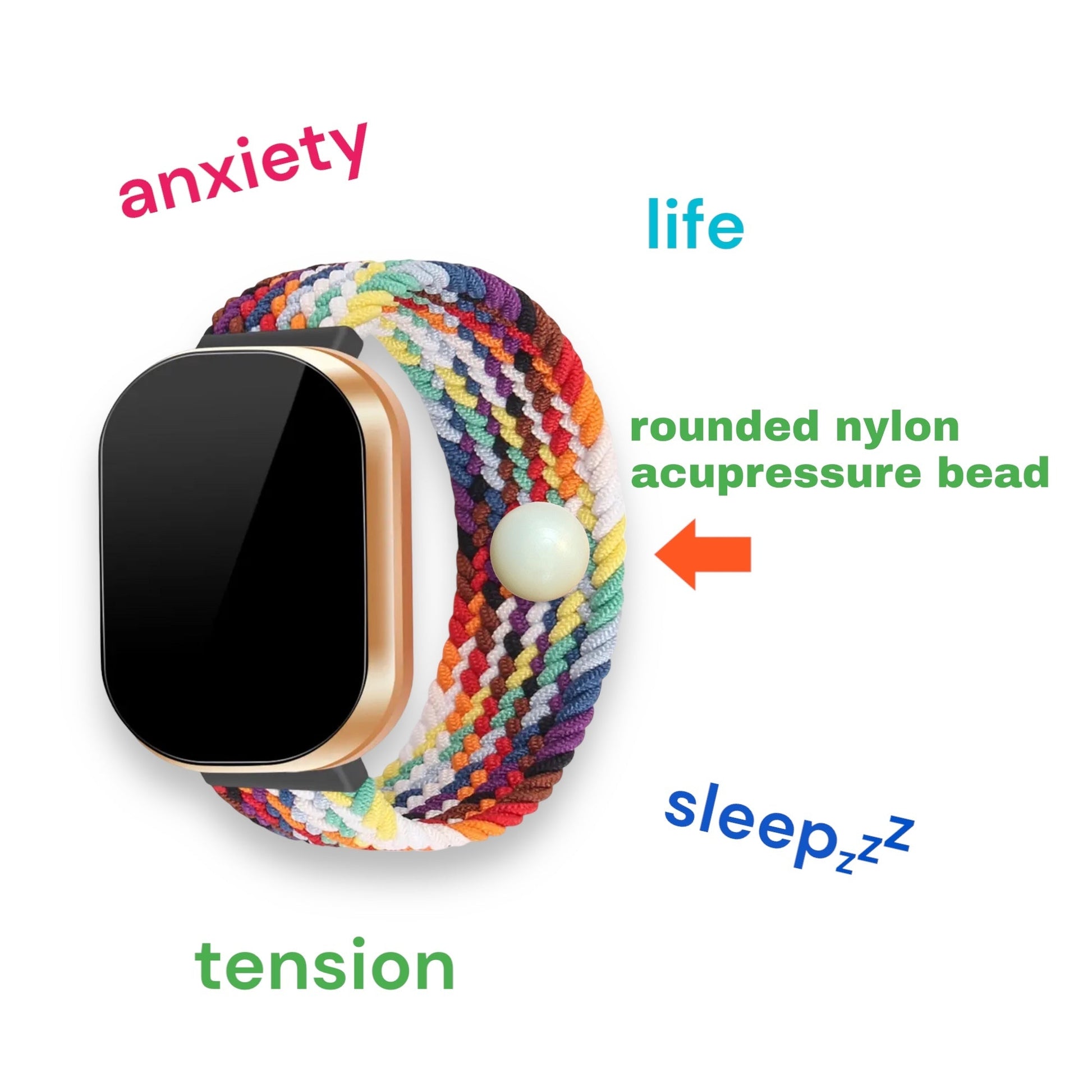 AcuBalance Acupressure Fitbit Band- Calm Anxiety, Tension, Nausea- Sleep Aid- Soft Nylon Stretch Solo Loop Strap for Versa 3/Sense - Acupressure Bracelets