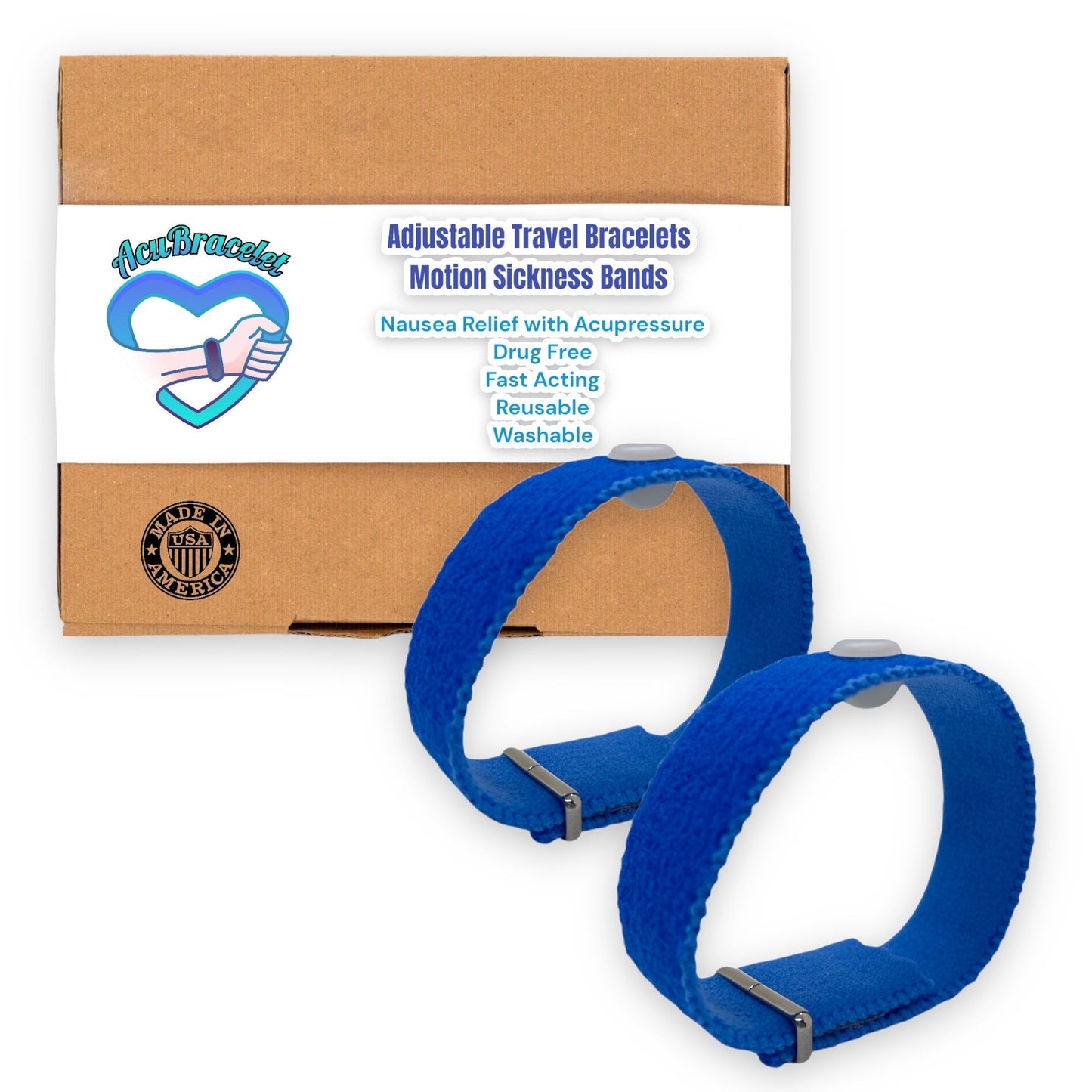 Anti Nausea Motion Sickness Wristbands–Adjustable Acupressure Band-Calming Stress Relief-Vertigo-Set of 2-blue - Acupressure Bracelets
