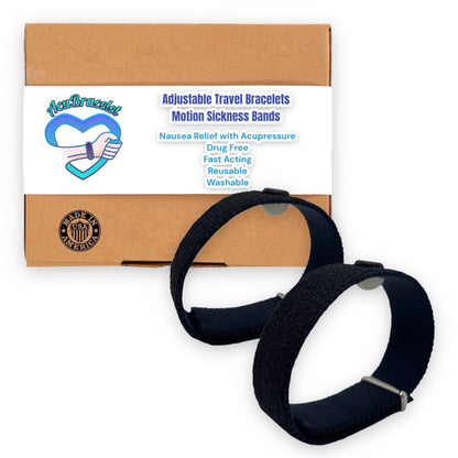 Motion Sickness Anti Nausea Wristbands-Adjustable Acupressure Band-Calming Nausea Relief-Vertigo-Set of 2-black - Acupressure Bracelets