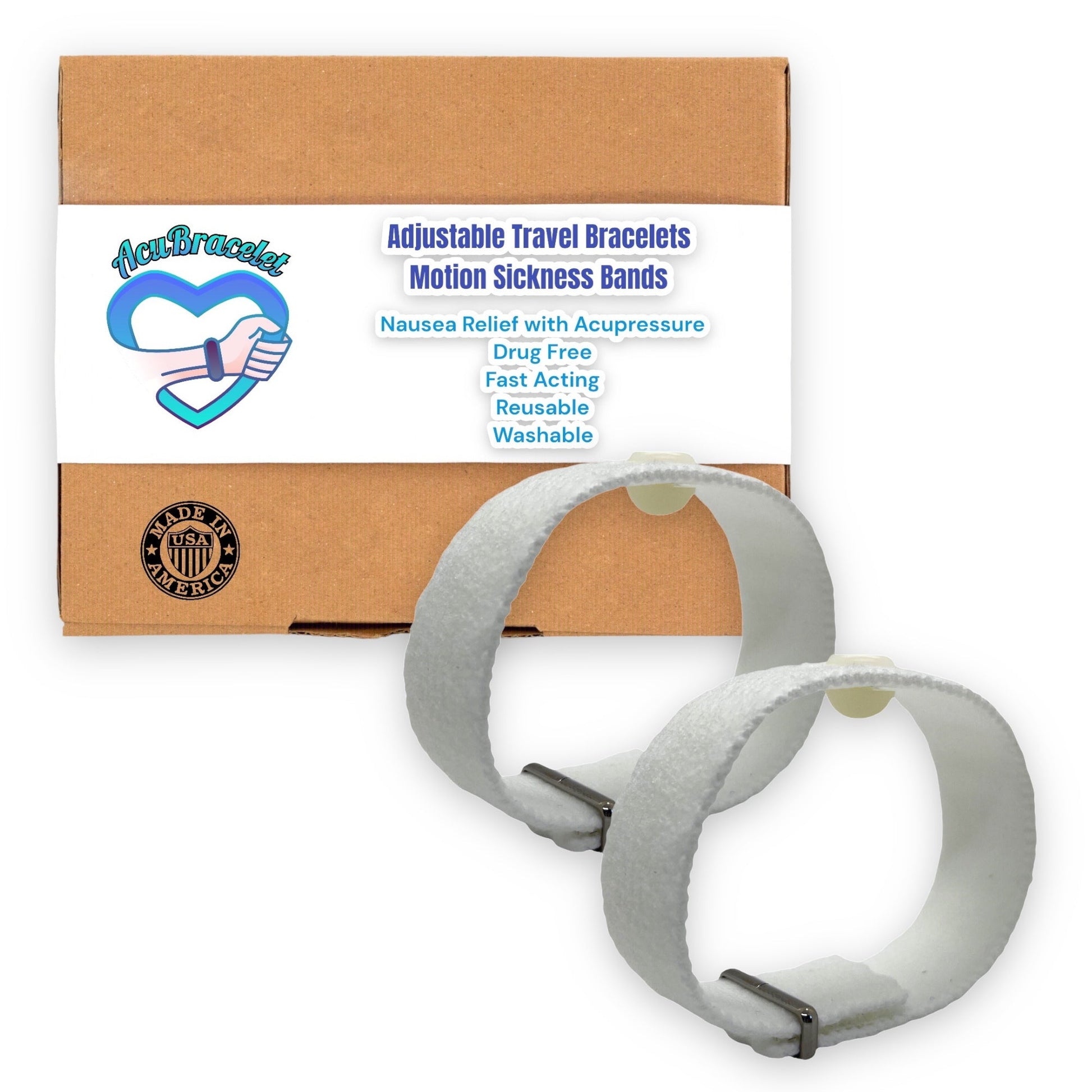 Motion Sickness Anti Nausea Wristbands-Adjustable Acupressure Band-Nausea and Vertigo Relief-Set of 2-white - Acupressure Bracelets