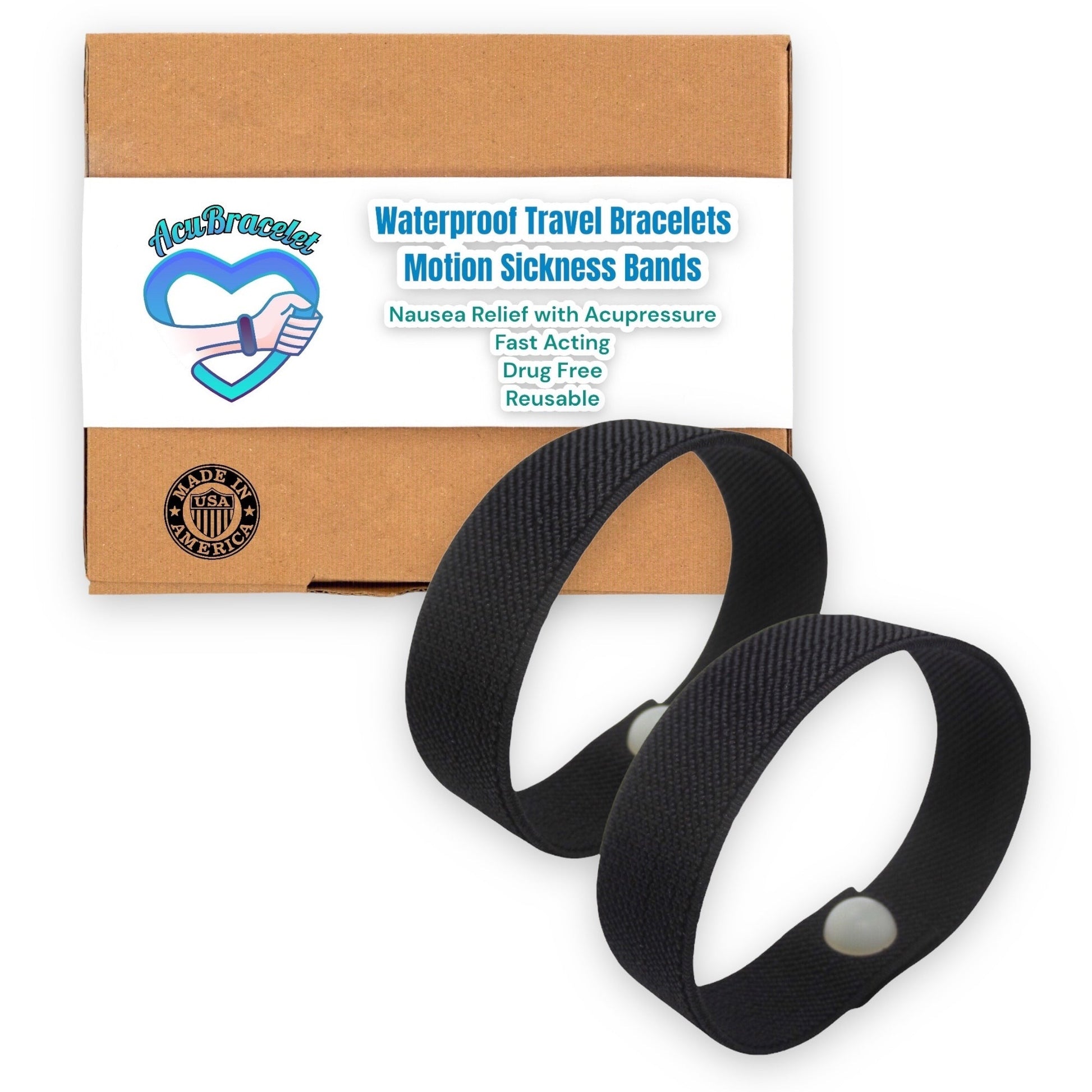 Motion Sickness Relief Acupressure Wristbands, Waterproof, Slip On, Anxiety, Vertigo, Nausea, Stress, Travel (2 Pack).