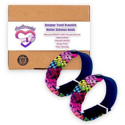 Motion Sickness Relief Bracelets- Adjustable Acupressure Band-Nausea-Vertigo-Stress (pair) Pink Carnival - Acupressure Bracelets